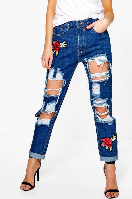 Maisie 70s Wash Embroidered Mom Jeans